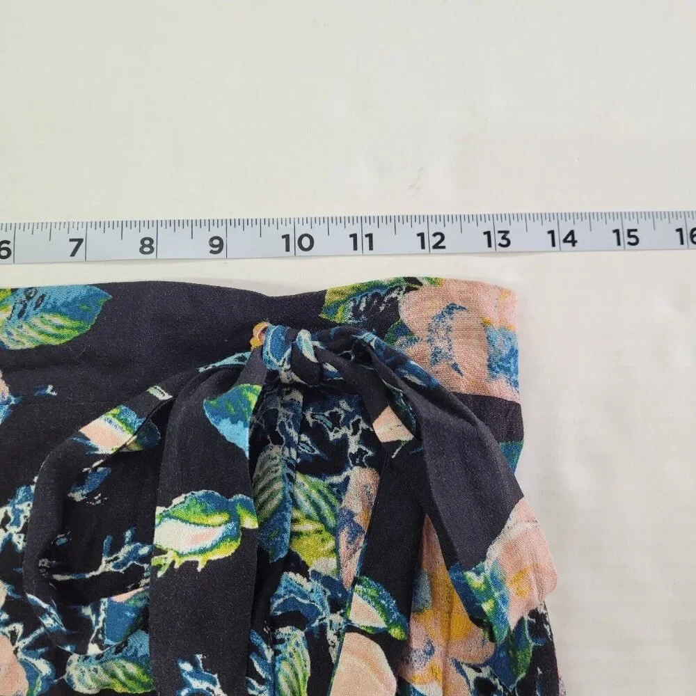 Xhilaration‎ Skirt Womens XS Black Floral Slit Font Pull On Tie Side Midi Rayon